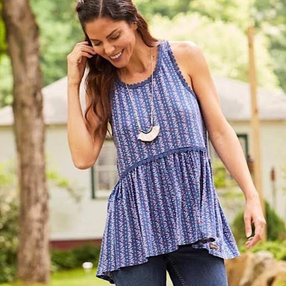 Matilda Jane Beyond Horizons floral lace periwinkle tank